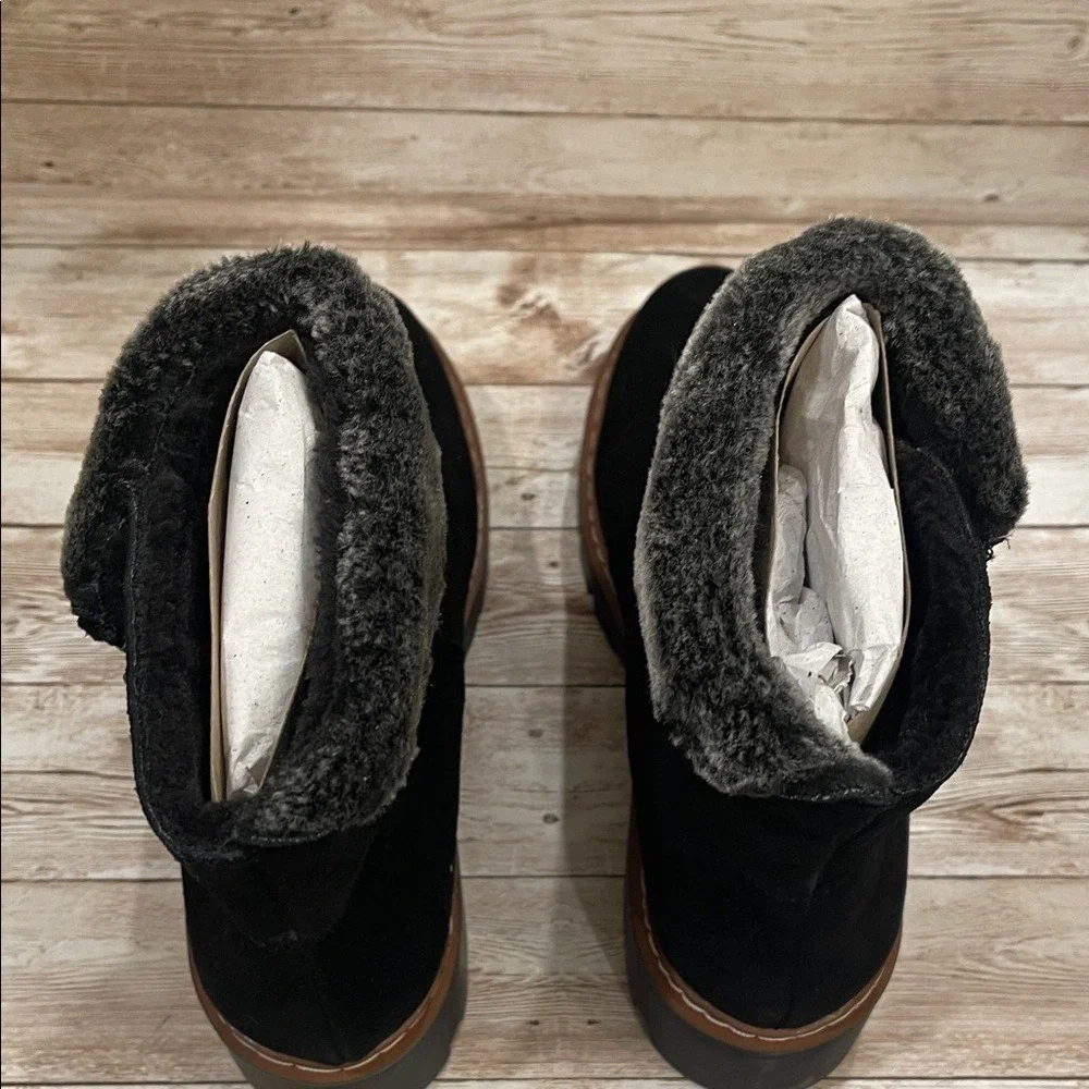 Baretraps Wyoming Womens Black Suede Water Resistant Faux Fur Lug Sole Boots